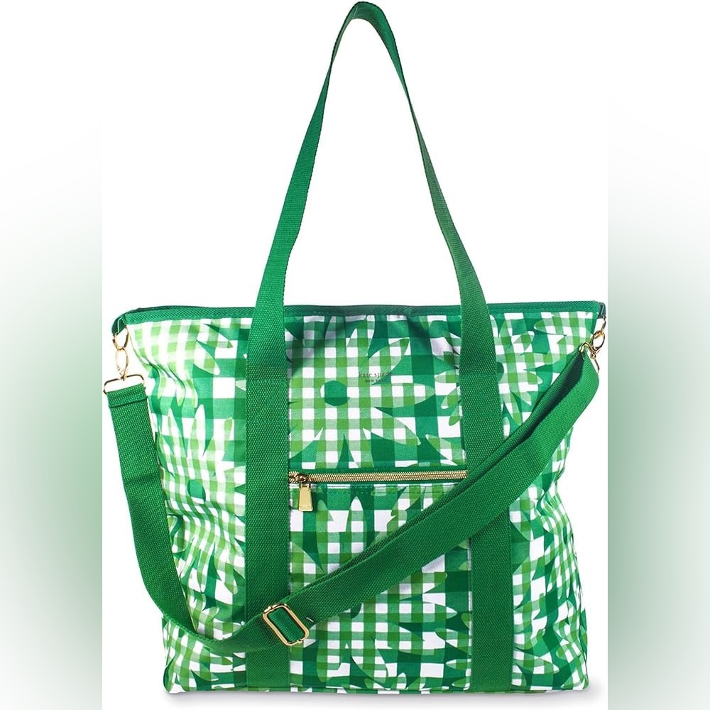 ♠️ Kate Spade Large Capacity cooler tote in Green Daisy Ginghamprint. NWT